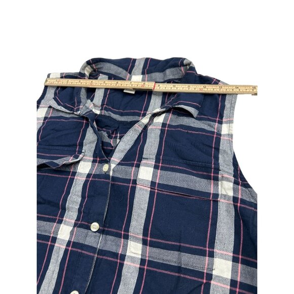 Vintage Bass Sleeveless Plaid Button-Up Shirt Navy/White - Picture 7 of 10